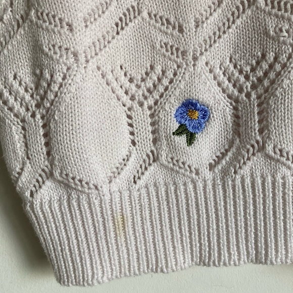 White knit cottagecore tank top with blue flowers - Picture 5 of 7